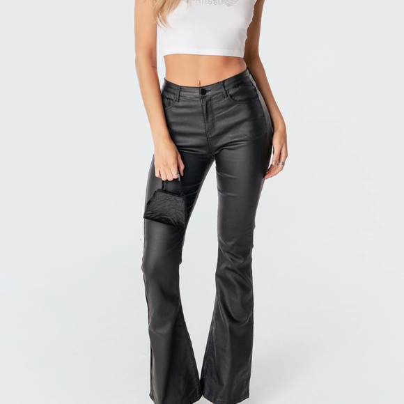 Edikted Luna Faux Leather Flare Jeans - Picture 1 of 4
